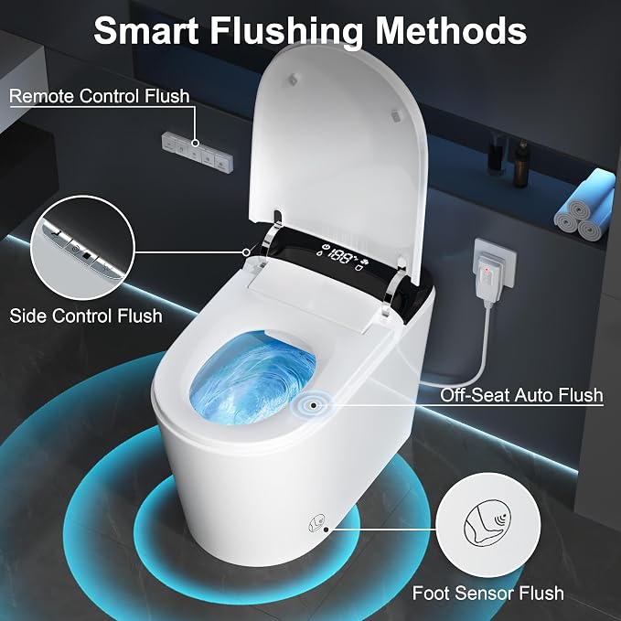 Smart Bidet Toilet with Tank, Foam Shield, Dual Auto Flush, Manual Soft-Close Lid&Seat, Foot Sensor, Electric Modern One Piece Toilets for Bathroom with Siphon Dual Flush 0.8/1.2 GPF