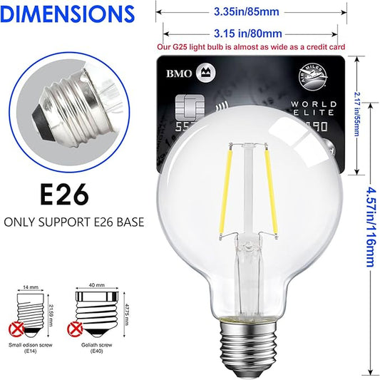 ENERGETIC SMARTER LIGHTING Dimmable LED Edison Light Bulb, G25 (G80) Globe Bulb, 60W Equivalent, 5000K Daylight, Christmas Light, E26 Standard Base, ETL Listed, 10-Pack