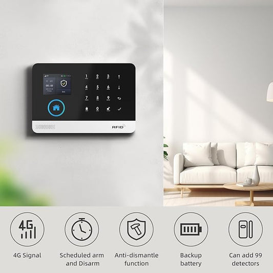 PGST Home Security Systems for House, Wireless Home Security Alarm System, Door/Window Sensor Motion Sensors with App Alert, WiFi+GSM 4G Home Alarm System No Subscription(103-F)