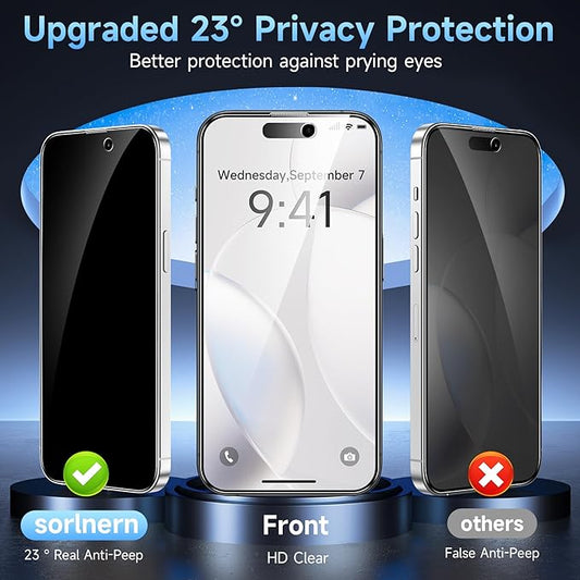 3 Pack Privacy Screen Protector Compatible for iPhone 16 Pro Max, 23° Anti-Spy, 9H Tempered Glass, Anti-Scratch, Touch-Sensitive, Bubble-Free, Easy Installation