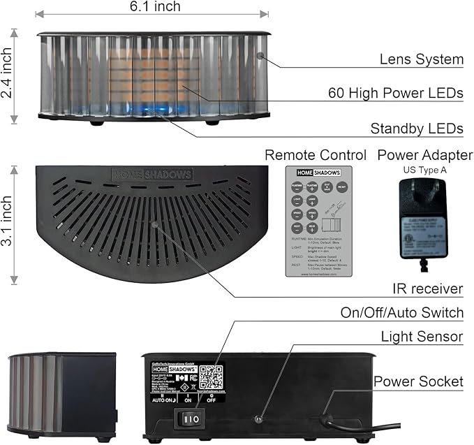 Attendance Simulator - DIY Home Security System That Casts Shadows on Curtains or Walls to Deter burglars Before They Try to Break in - Security Light for Home Safety - Black