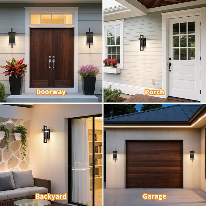 tewei 16.5'' LED Outdoor Wall Sconce Dusk to Dawn Outdoor Lighting, Modern Exterior Lighting Fixtures, Black LED Front Porch Lights Outside Wall Mount Lights for House, Hallway, 3000K, 1 Pack