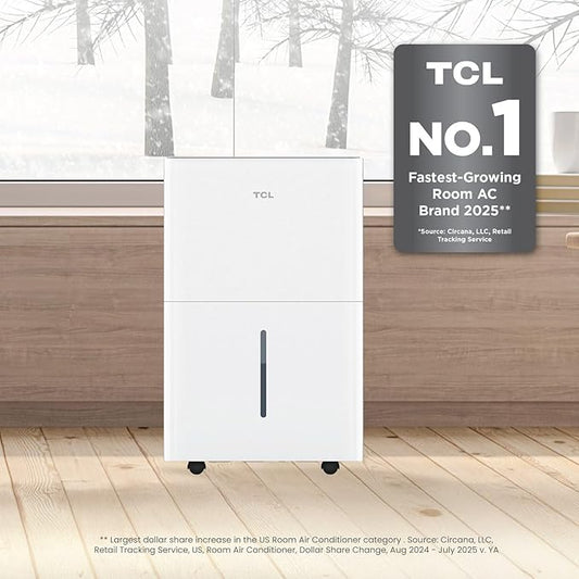 TCL 4,500 Sq. Ft. Smart Dehumidifier, Energy Star Most Efficient 2024, 50 Pints Per Day, Ideal for Basements, Rooms, and Other Living Spaces, Compatible with Alexa/Google Assistant – H50D44W
