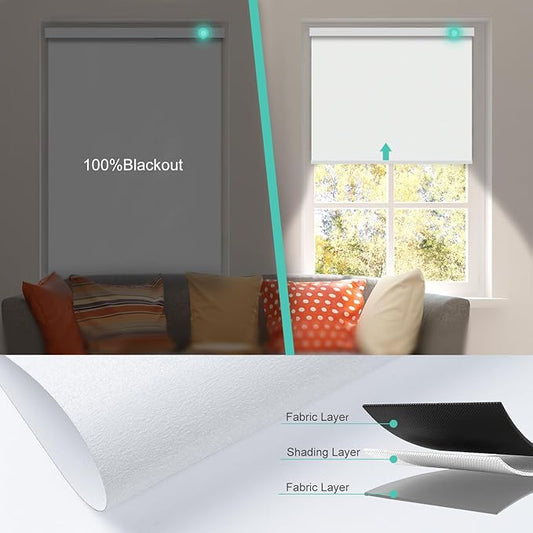 Motorized Blinds with Remote, Blackout Smart Automatic Electric Blinds for Windows Compatible with Alexa Homekit, Cordless Indoor Motorized Roller Shades with Custom Size(Porcelian Shimmer)