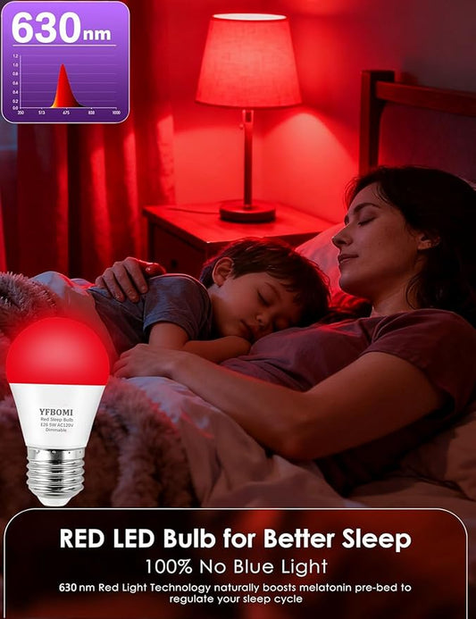 630nm Red Light Bulbs for Sleep Dimmable, 100% Blue Light Blocking A15 Red LED Dim Bulbs Bedroom Night Light for Party Decoration, Porch, Holiday Lighting etc Home Bulb E26 Base 5W 4Pack