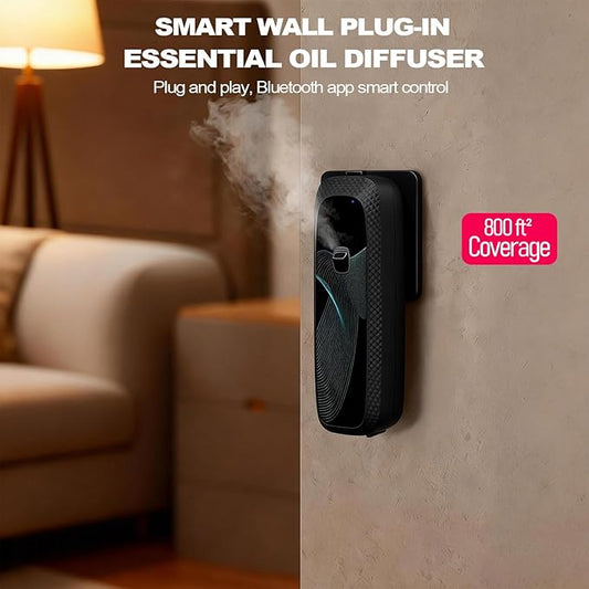 Smart Waterless Diffuser Plug in Wall for Essential Oils, App Control, 100ML, Covers Up to 800 sq ft for Home, Office, Spa & Studio - Black