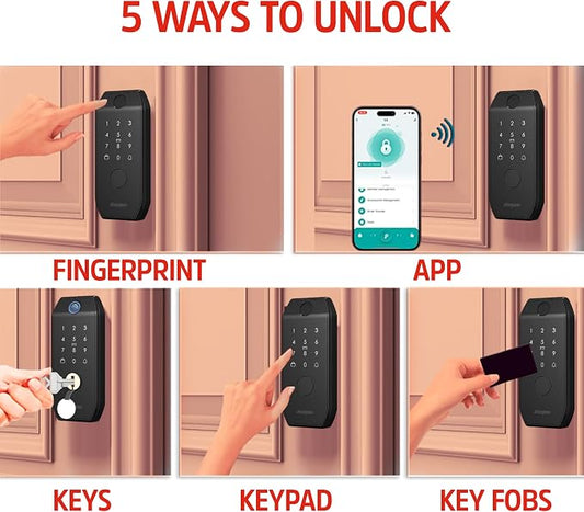 Energizer Smart Door Lock, Deadbolt with Keyless Fingerprint Entry, App Control, Anti-Peep Passcode Touchscreen, 2 Key Fobs & 2 Keys, Holds 50 Fingerprints, One-Touch & Auto-Lock, Doorbell