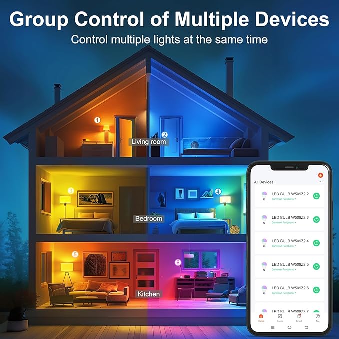 Smart RGB Bulb,BR25/R80,Smart Bulbs Compatible with Alexa,Color Changing LED WiFi Bulb 12W,2.4Ghz WiFi Only.E26/E27Base,4Packs