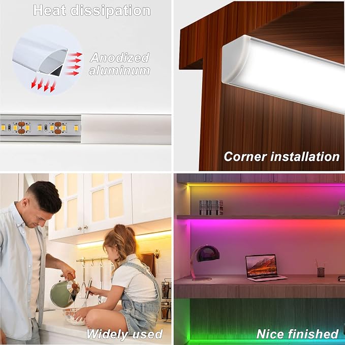 VST 10pack 3.3ft LED Channel, V Shape Led Diffuser Channel, LED Aluminum Channel System with Milky Cover, End Caps and Mounting Clips, Aluminum Profile for LED Strip Light Very Easy Installation