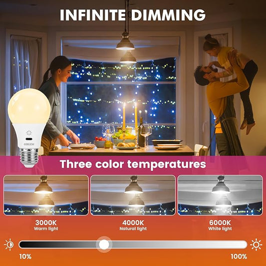 LED Rechargeable Light Bulbs With Remote & Touch Dimmable, E26 Battery Operated Light Bulb for Lamps, RGB 12 Colors, 2600mAh USB battery backup Light Bulb With Timer, A19 Small Light Bulbs 2 Pack