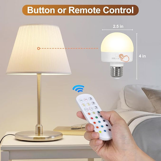 Rechargeable Light Bulbs with Remote Control, 3600mAh E26 Base Battery OperatedLED Bulb for Lamp Sconce, 300LM 15 RGB Lights Dimmable Timer Wireless Magnetic Led Light Bulb, 1 Pcs