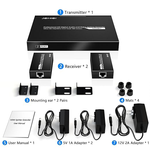 HDMI Extender Splitter 1 x 2, JCHICI 4K@30Hz 100M(328fts) HDMI Splitter with Loopout and EDID Copy Function, Lossless Transmission and Zero Latency, Support 3D