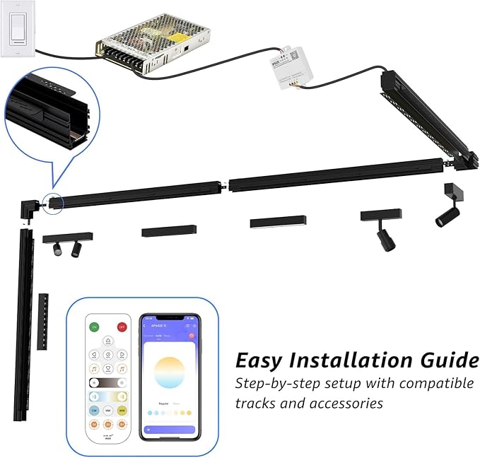 Magnetic Floodlight Track Head 4 Pack, 24V 15W LED Lamp for Track Light, Dimmable Linear Floodlight with APP & Remote Control, Adjustable 3000K-6000K Color Temperature, for Ceiling Lighting