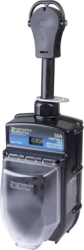 PROGRESSIVE INDUSTRIES RV Surge Protector 50 Amp with Electrical Management System, Portable, EMS-PT50X & Tri-Lynx 00015 Lynx Levelers - 10 Pack, Orange
