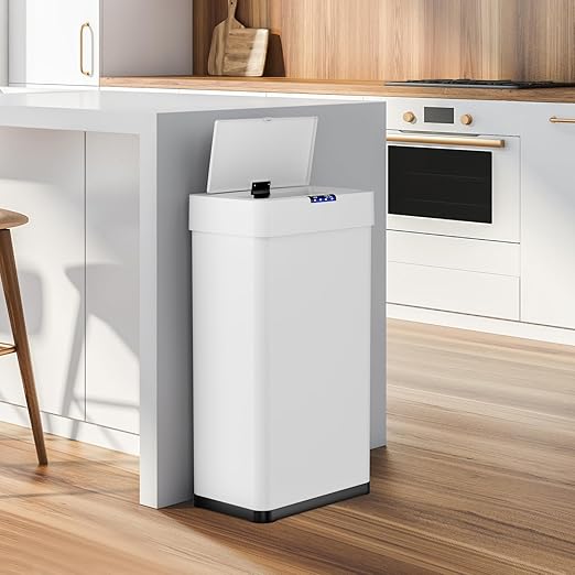 Sensor Trash Can, Touchless Motion Sensor Trash Bin, Smart Automatic Garbage Can with Soft-Close Lid, Bag Retainer Ring and Display Light,for Kitchen,Living Room Office (White, 21.1 Gal)