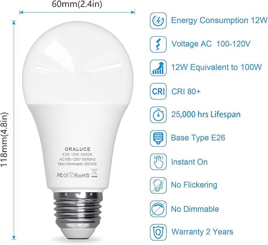 ORALUCE 丨 Bundle - A19 Lightbulbs Daylight White 5000K (Pack of 6) & Smart LED Bulb A19 Wi-Fi and Bluetooth (Pack of 4)