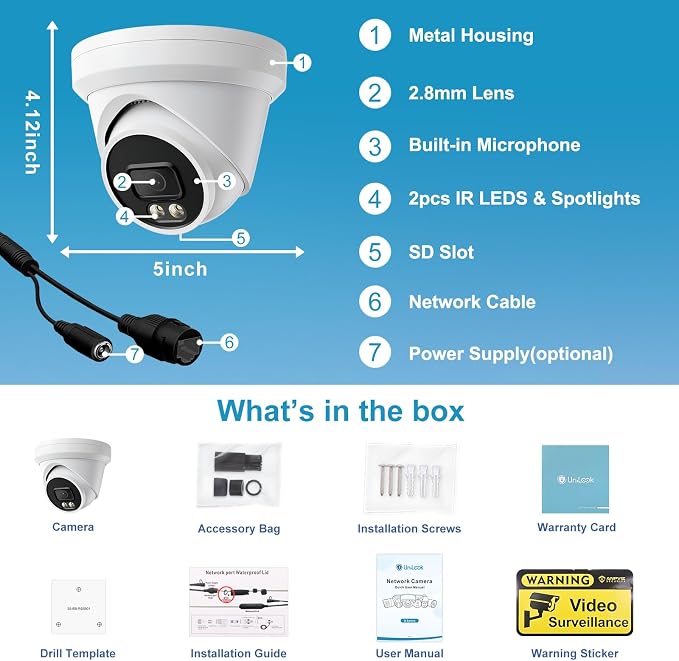 UNILOOK 5MP PoE Camera, IP Security Camera Outdoor Wired
