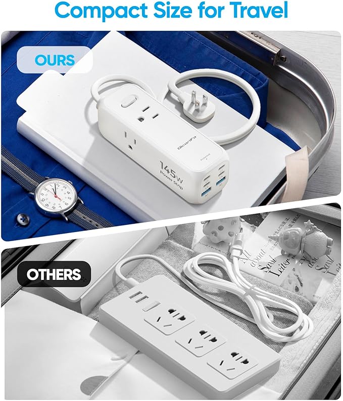 Olcorife 145W USB Power Strip, 5FT Flat Plug Extension Cord with 3 AC Outlets 6 USB Ports(4 USB C&2 USB A), 2000 Joules Surge Protector, Multiple USB Outlet Strip for Home Dorm Travel Essentials