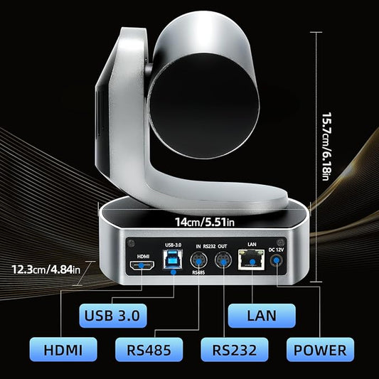 4K Conference Room Camera,PTZ Camera 20X Optical Zoom with IP/USB3.0/HDMI/RS232/RS485 for IP Live Streaming Video Conference and Church Education