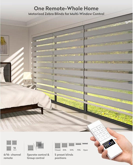 ACMEART Motorized Zebra Blinds,Smart APP & Remote Control 100% Blackout Shades,Compatible with Alexa,Custom Size Electric Window Blinds for Bedroom/Home/Office (Dove Grey)