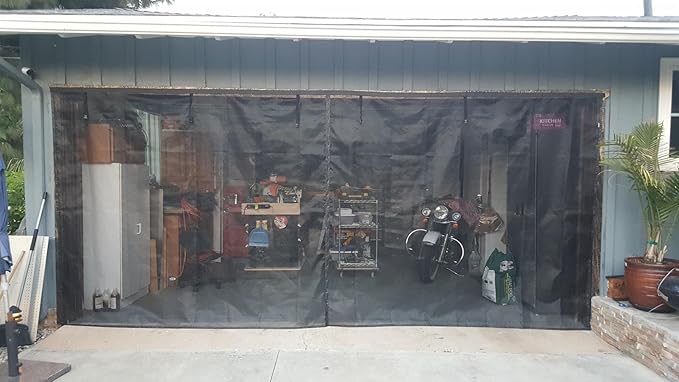 Garage Screen Doors for 1 Car Garage - 10x8Ft Magnetic Closure Heavy Duty Weighted Bottom Screen Self Sealing Fiberglass Mesh Anti Annoying Animals Retractable Net - Easy Install & Pass-Through(Black)