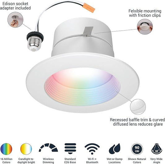 HALO 4" Smart Wi-Fi® Recessed LED Light Powered by WiZ Pro, Dimmable Full Color w/ SpaceSense® Motion, Smart Home Ready - RL4069WZRGBWWHR