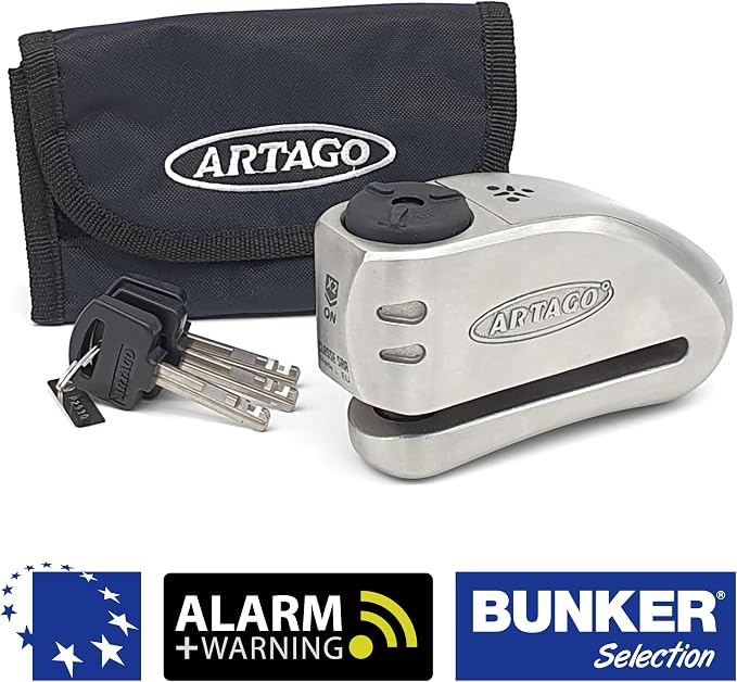ARTAGO 32 State-of-the-art Motorcycle Disc Lock 2in1 | Smart Alarm, 120dB, Don't Touch Warning | Exclusive SAA Triple Locking, SRA & Sold Secure Gold Approved, Stainless Steel, Brake Anti-Theft Device