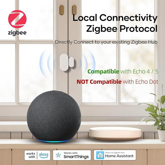 4 Pack Zigbee Door Sensor, Mini Smart Contact Sensor for Home Automation, Kid Safety, Compatible with SmartThings, Alexa, Home Assistant, Aeotec, Hubitat, Homey, Zigbee Hub Required