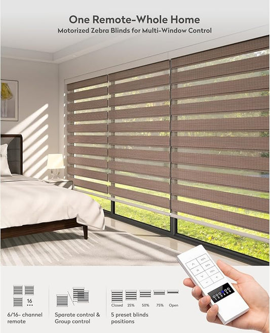 ACMEART Motorized Zebra Blinds,Smart APP & Remote Control Light Filtering Zebra Shades,Compatible with Alexa,Custom Size Electric Window Blinds for Home Office (Mocca Color)