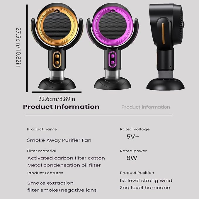 Portable Smoke Fan for Smoking Indoors, Rechargeable Smoke Eliminator for Home Smoking, Air Purifier with Removable Filter, Household Desktop Range Hood for Cooking (Purple, Plug-in)