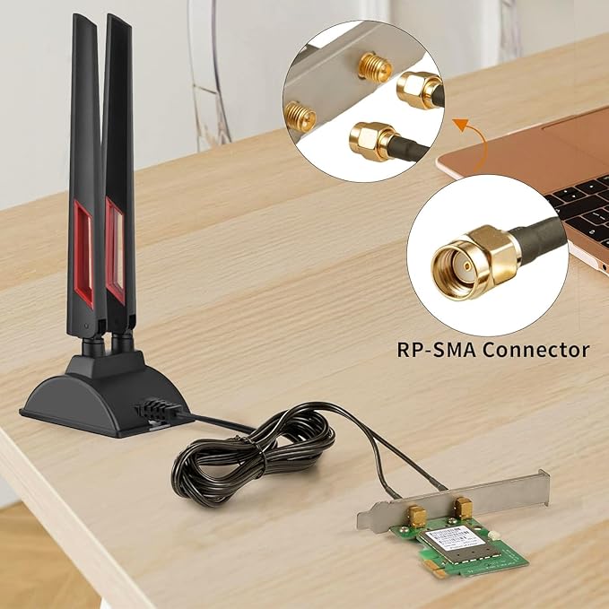 WiFi 6E Tri-Band Antenna 6GHz 5GHz 2.4GHz Gaming WiFi Antenna Magnetic Base with 6.5ft Extension Cable for PC Desktop Computer PCIe WiFi 6E Card Wireless Network Router Security Cameras