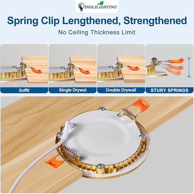 DLLT LED Recessed Ceiling Light: 6 Pack 8 Inch Slim Recessed Lighting for Kitchen - 5CCT Dimmable Canless Wafer Downlight for Living Room - 1800LM Brightness 6W LED Can Lights for Bedroom ETL FCC