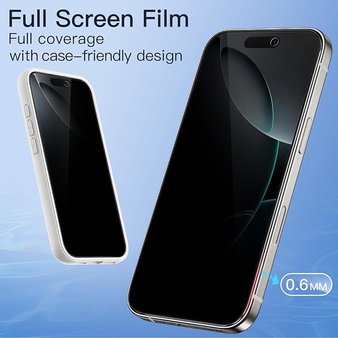 JETech Privacy Full Coverage Screen Protector for iPhone 16 Pro 6.3-Inch, Black Edge Anti-Spy Tempered Glass Film with Easy Installation Tool, Case-Friendly, 2-Pack