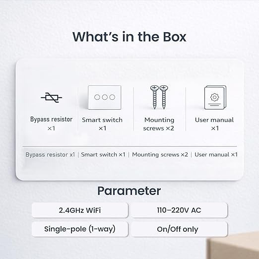 Smart Switch 118X72X34MM Neutral/No Neutral Wire Required, 2.4GHz Wi-Fi,Compatible with Alexa and Google Home 220V, White 3 Gang 1 Pack