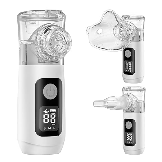 Smart Digital Display Portable Nebulizer for Adults and Kids, Rechargeable with Three Adjustable Mist Levels for Travel and Home Use-LUE-NE07B-0709-QQ3034