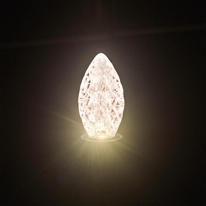 25 Pack C7 LED Replacement Bulbs- Warm White Bulbs Dimmable for Christmas Outdoor Indoor String Lights, IP65 Waterproof White LED Night Light Bulbs, 0.72 Watts, C7/E12 Candelabra Base