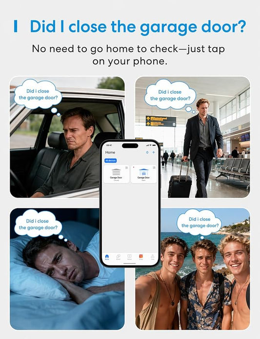 meross Smart Garage Door Opener Remote, Compatible with Apple HomeKit, Amazon Alexa, Google Assistant, SmartThings, Multiple Notification Modes, No Hub Needed,White