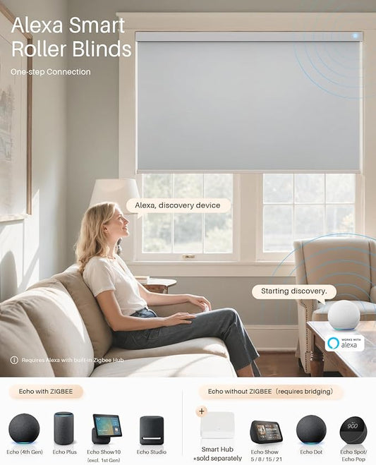 Smart Roller Shades for Windows, Alexa Blackout Motorized Blinds with Remote Control, Easy Install Automatic Electric Blinds for Indoor (48" W x 72" H, Gray)