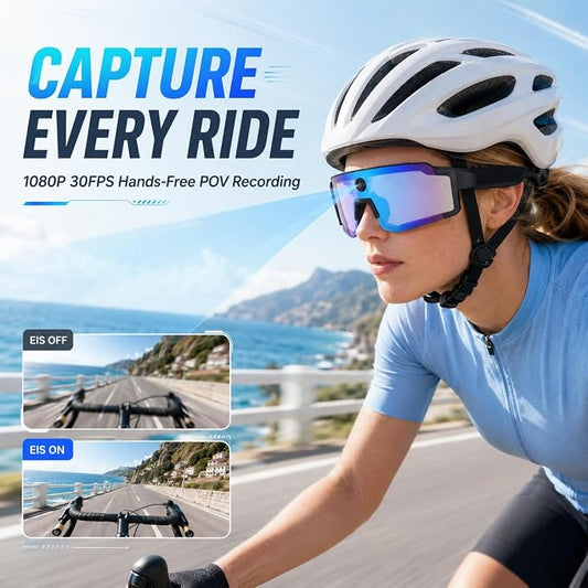 AI Smart Glasses with Camera, 1080P Video Recording Sunglasses, ChatGPT Voice Assistant, Dual Mic ENC & Bone Conduction Open-Ear Audio, 139 Languages Translation for Cycling Travel, 300mAh