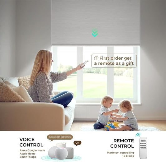 HeyBlinds Motorized Blinds with Remote, 100% Blackout Smart Blinds, Automatic Shades for Windows Compatible with Alexa Google and Homekit, Custom Size(Summer Haze-Opaline BO)