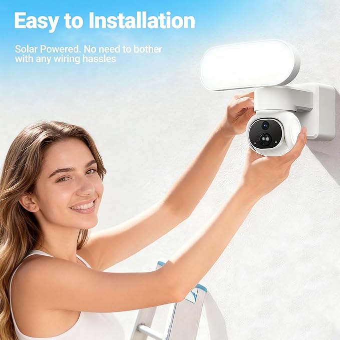 Cadrim 2K Outdoor Wireless Floodlight Security Camera-Solar Powered (64GB Local Storage), 360° Pan/Tilt AI Motion Tracking/ 1500LM Flood Light/ 2K Color Night Vision/ 2.4GHz WiFi