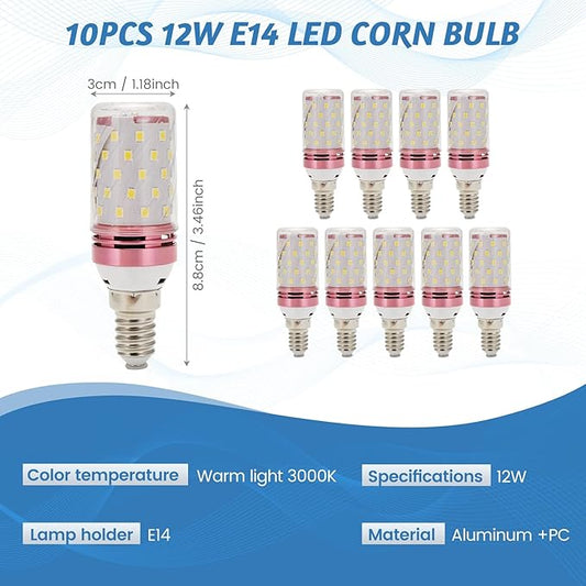 10Pcs E14 LED Corn Bulb 12W Corn Bulb Replace Lamps Small Screw-in Smart Efficient Bulb Warm Light