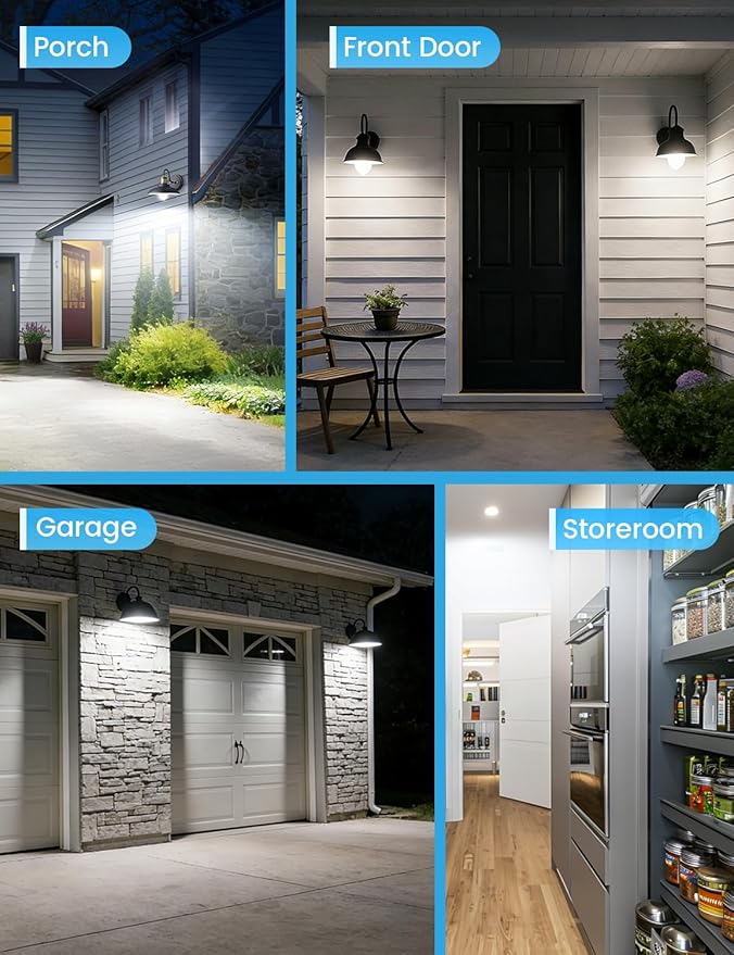 MikeWin Motion Sensor Light Bulbs Outdoor 4 Packs 13W(100W Equivalent) Security LED Bulb, Indoor E26, A19, 5000K Daylight Dusk to Dawn Bulb for Garage Front Door Porch Stairs Hallway