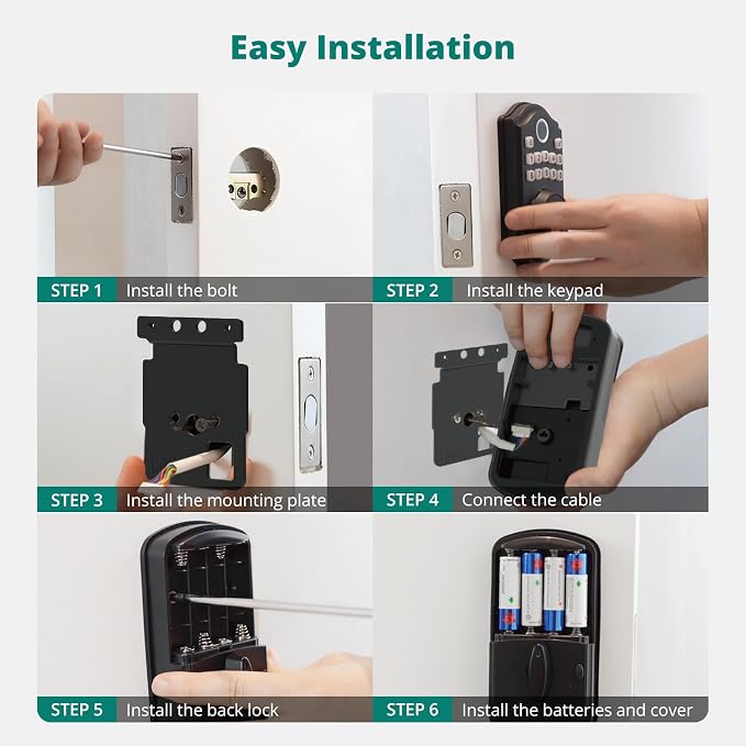 AkaGear Fingerprint Keyless Entry Door Lock Keypad Deadbolt with Handle Set | Smart Lock for Front Door, Front Door Lock Set, Passcode Unlock, 2 Keys, Auto-Lock, Brushed Nickel