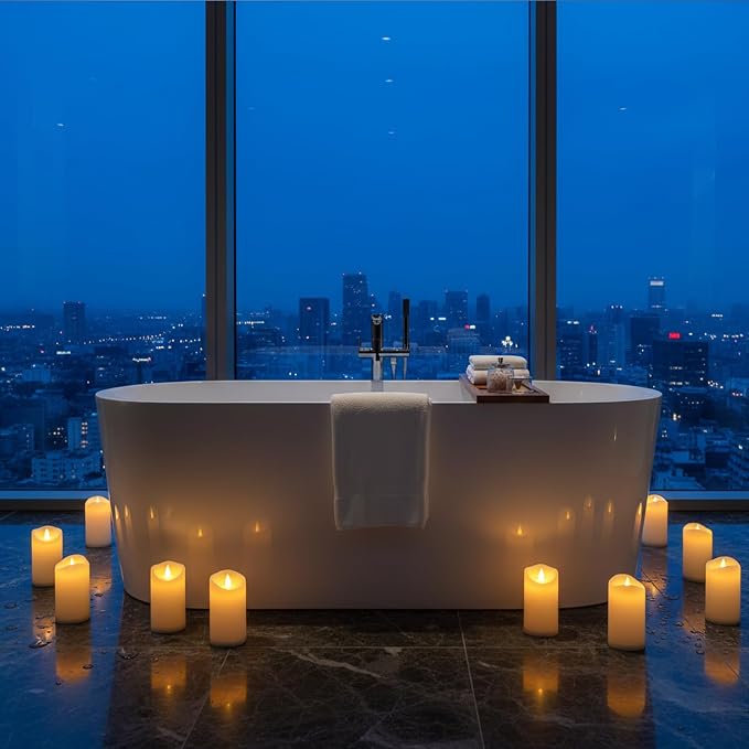 Flameless Candles 4" 5" 6" Outdoor Indoor Pillars Battery Operated Flickering Candles Include 10-Key Remote Timer 400+ Hours by 2 AA Batteries (White Candle - Warm light, 3"D x 4"|5"|6" H - 12 Pack)