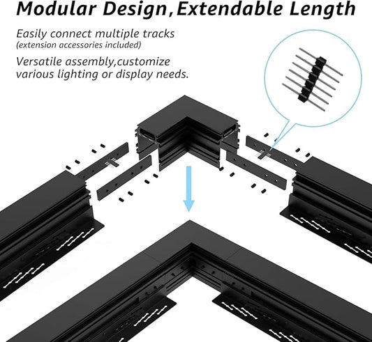 SCON Horizontal Corner Joint Connector for Recessed Magnetic Track Lighting, Professional Grade Aluminum Corner Piece to Create Custom L-Shape Layouts, 24V, Compatible Magnetic Track System