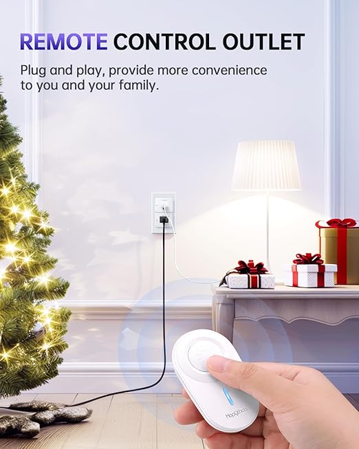 Remote Control Outlet Plug, 15A/1500W Remote Outlet Switch, 300ft RF Range Wireless Remote Light Switches, No Wiring Needed for Light, Small Electrical Appliance, Compact Design, TUV Listed