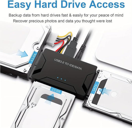 Hard Drive Reader, USB 3.0 to IDE and SATA Adapter External Hard DriveConverter for Universal 2.5/3.5 HDD/SSD Hard Drive Disk Includes 12V Power Adapter, Support 6TB - Black