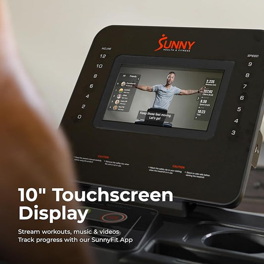 Sunny Health & Fitness Exercise Treadmills Double Deck Sizes and Incline Features with Bluetooth & SunnyFit App
