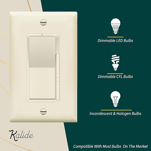 TOPGREENER 300W LED Dimmer Switch, Single Pole or 3-Way, Light Almond, 1P